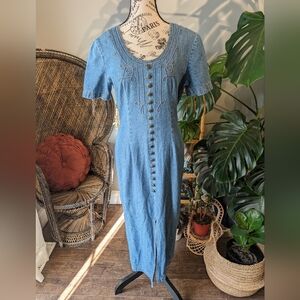 1990s Vintage Denim Women's Faux Button Up Dress Size 8